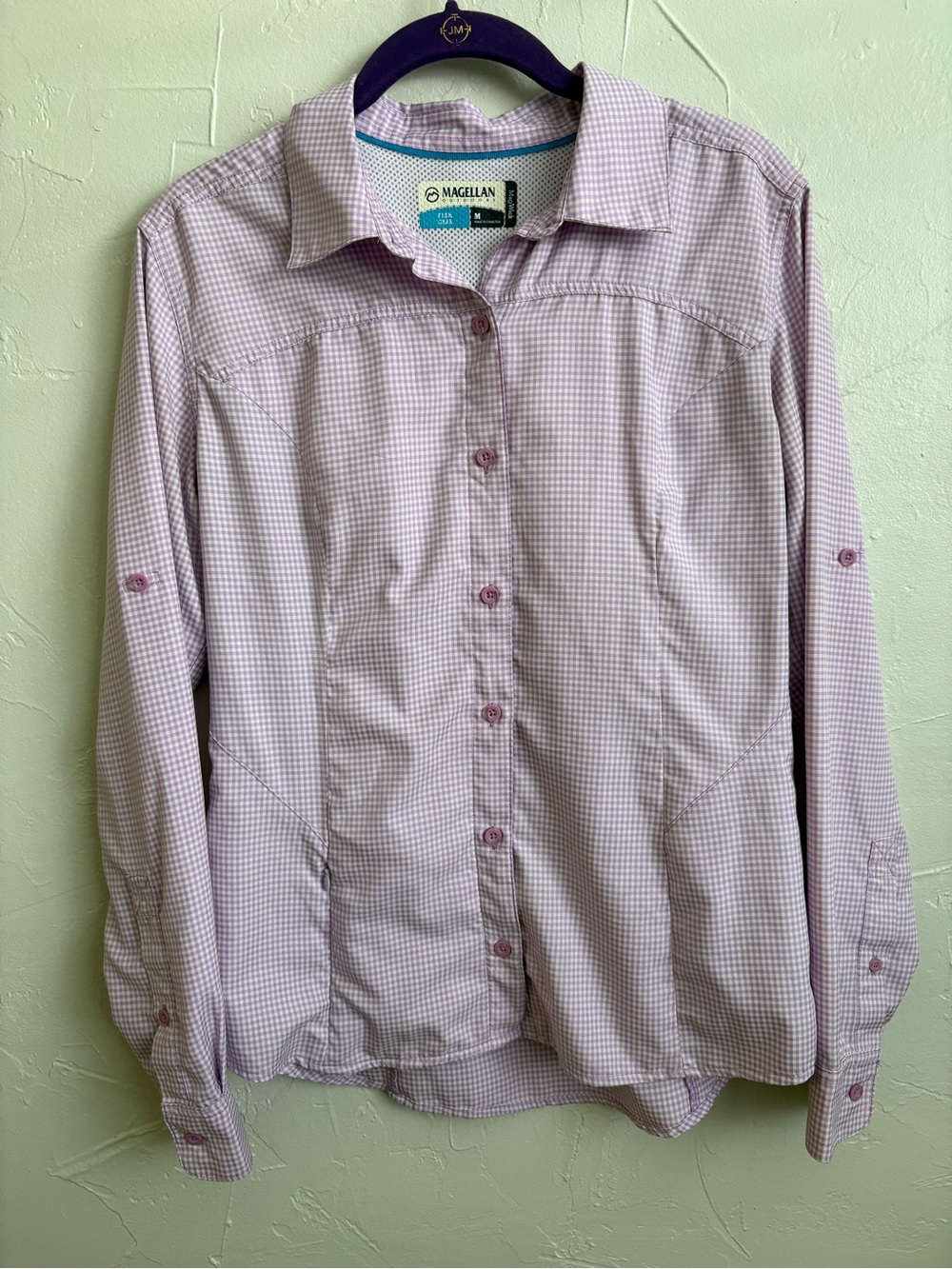 Magellan Outdoors Lavender Gingham Button-Down Shirt